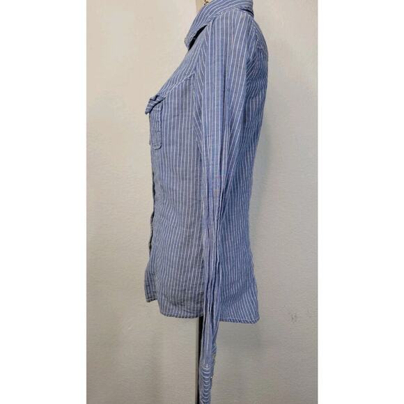 Guess Los Angeles Shirt Womens SZ M Blue White Striped Long sleeve Snap Pocket - Picture 7 of 13